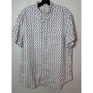J. Crew 100% Linen Classic Shirt Short Sleeve Button Down Birds Resort Mens L